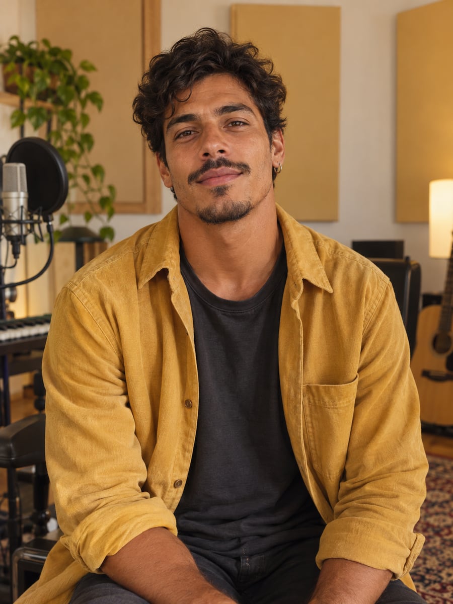 Mateo Silva, a fictional virtual music creator, in an editorial portrait